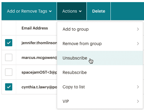 Mailchimp unsubscribe audience to clean up list