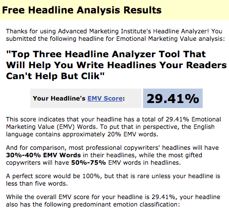 Advanced Marketing Institute Headline Analyzer Results