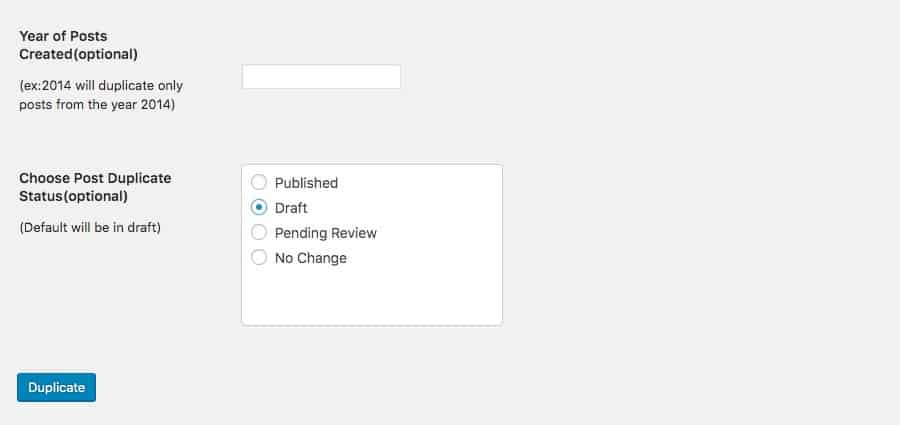 Bulk Duplicate Settings - year and publish status