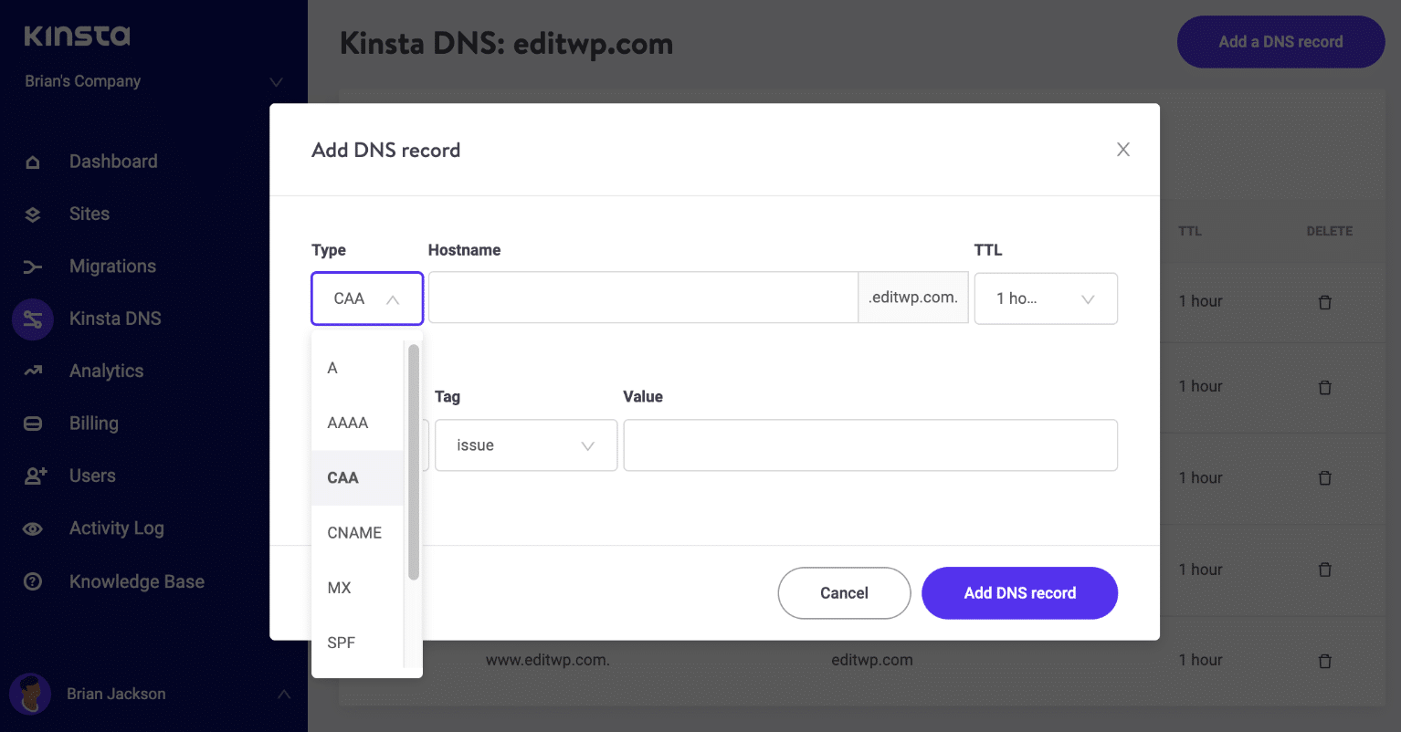 CAA DNS record