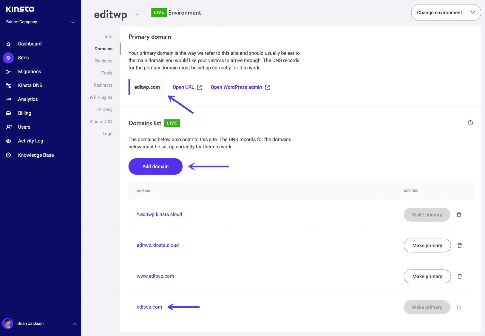 Add a domain in MyKinsta