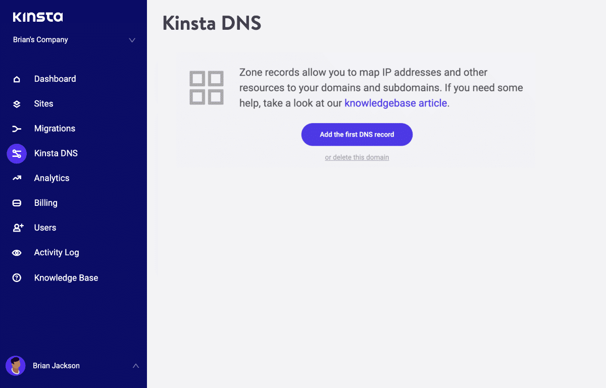 Add you first DNS record in MyKinsta