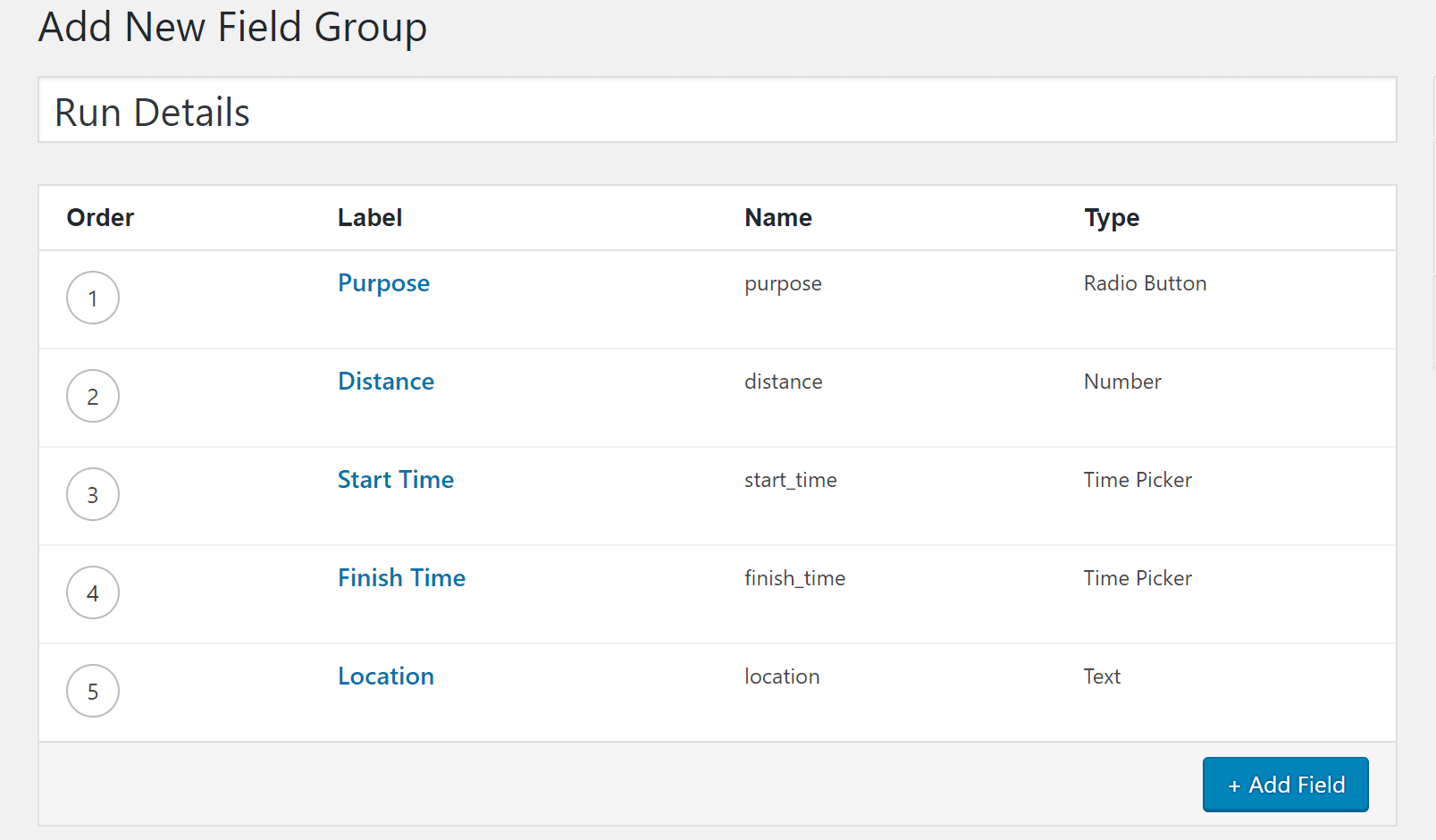 5 different ACF fields