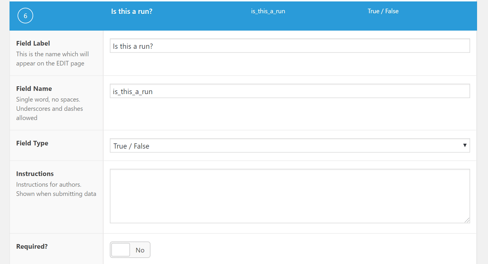 Adicionar um campo de Verdadeiro/Falso