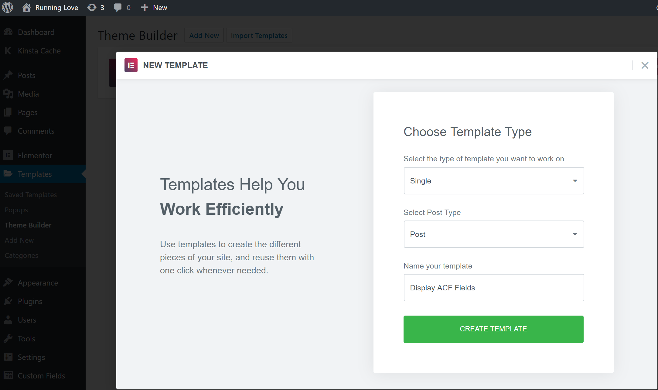 Create a new Elementor Single template