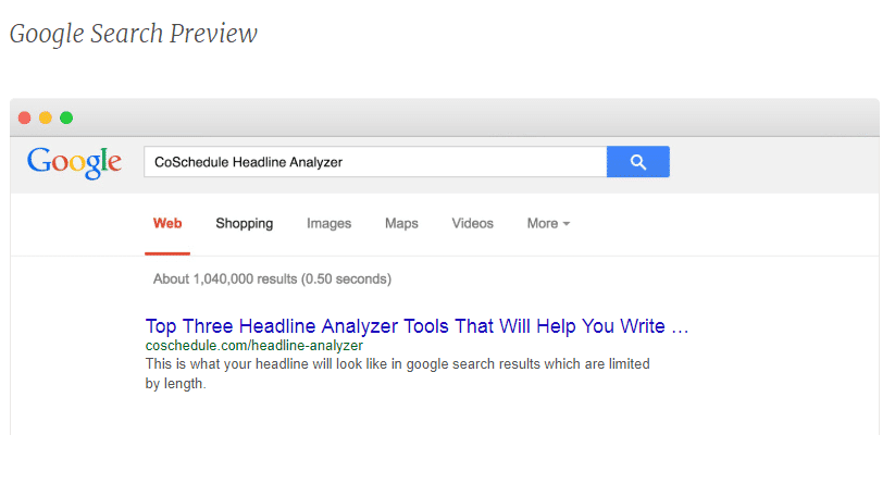 Search Preview in CoSchedule Headline Analyzer
