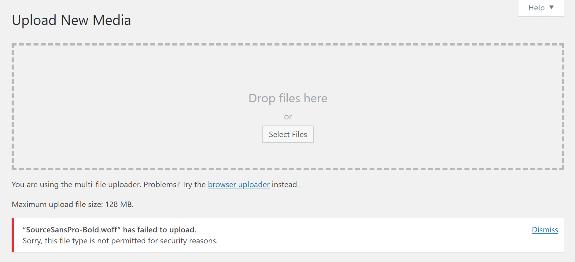 Uploading a .woff file triggers the message