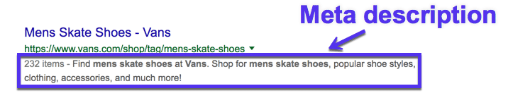 Meta description in SERPs