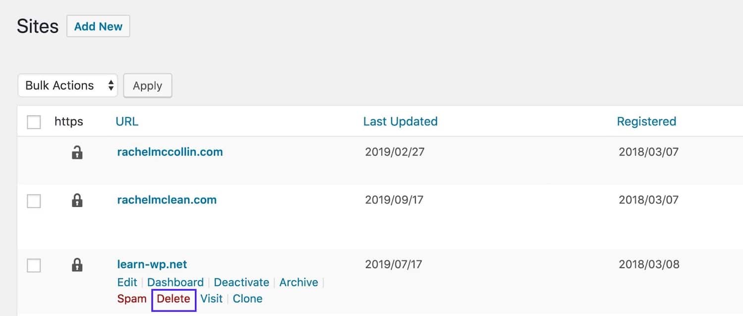 ネットワークからサイトを削除する