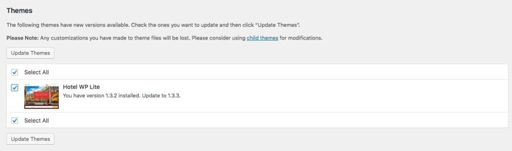 Updating a theme in WordPress