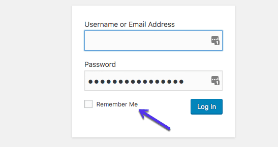 A opção "remember me" no formulário de início de sessão do WordPress"remember me" option on WordPress login form