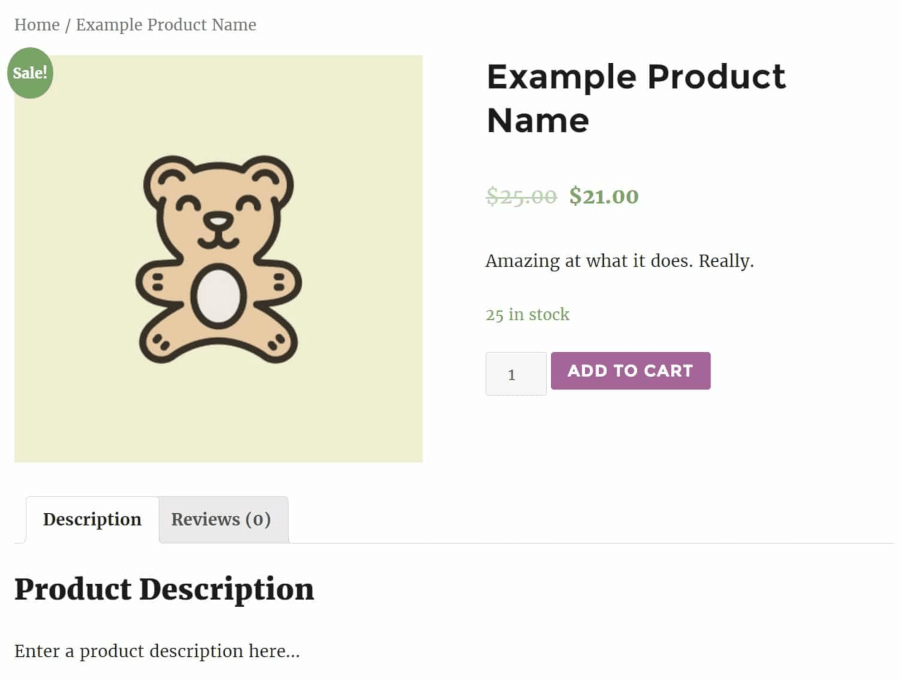 A sample product in WooCommerce