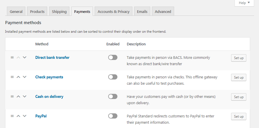 WooCommerce Payments settings