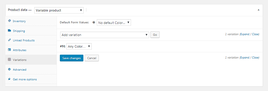 Разделът Вариации на WooCommerce
