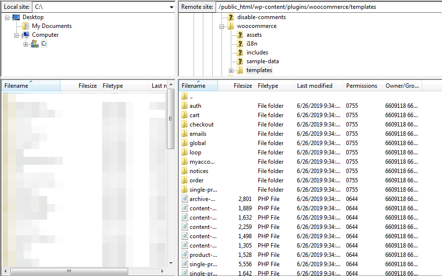 WooCommerce templates in FileZilla