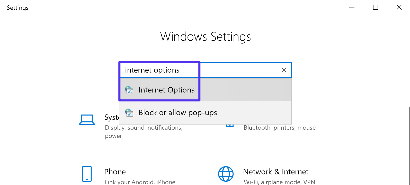 How to access Internet Options in Windows