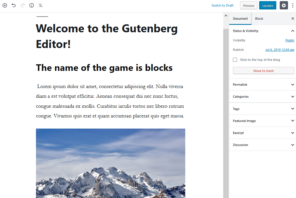 gutenberg editor interface