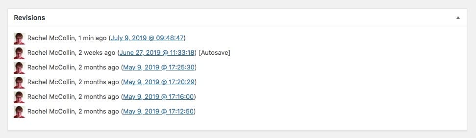 Revisions in the classic WordPress post editing screen