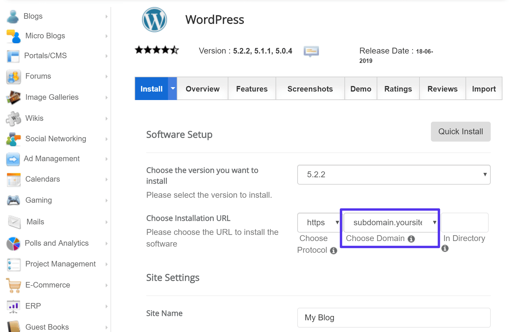 How to install WordPress on a subdomain with an autoinstaller