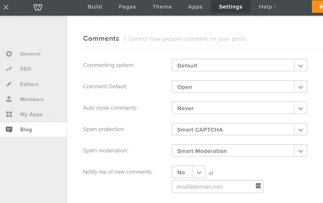 weebly blog settings