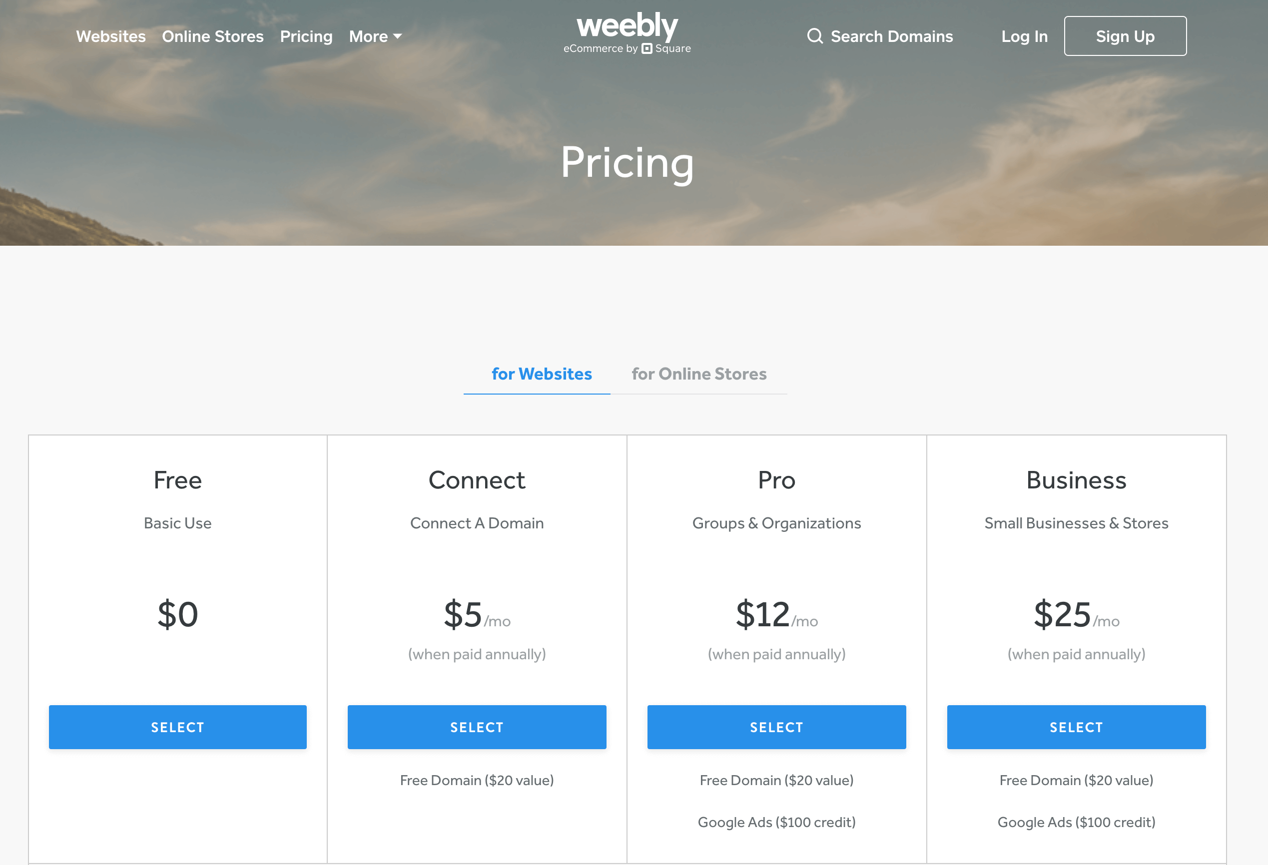 weebly pricing plans