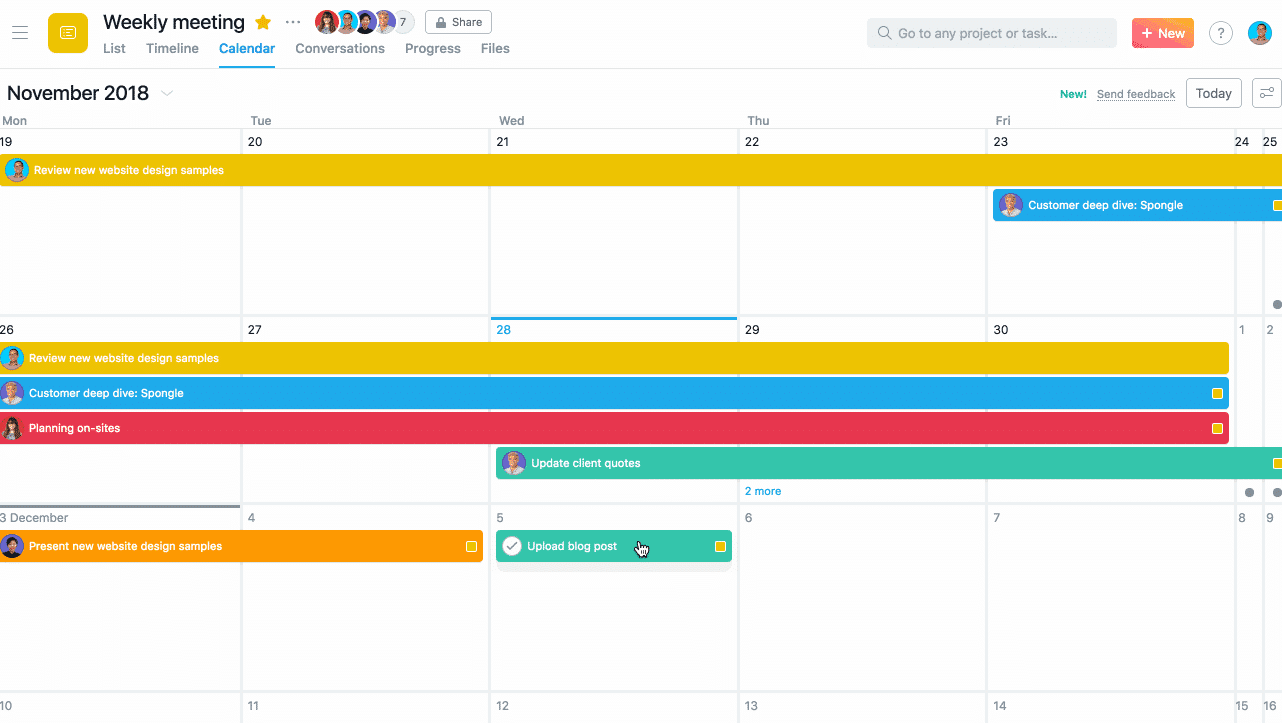 Asana calendar