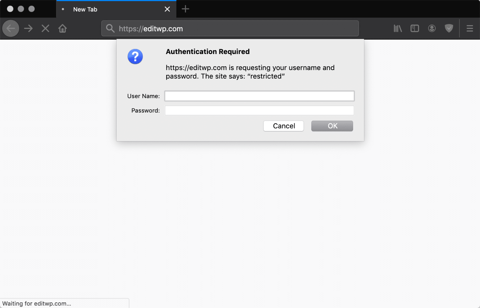 Authentication required prompt in Firefox.