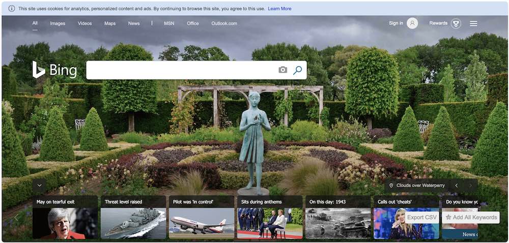 Bing search engine homepage