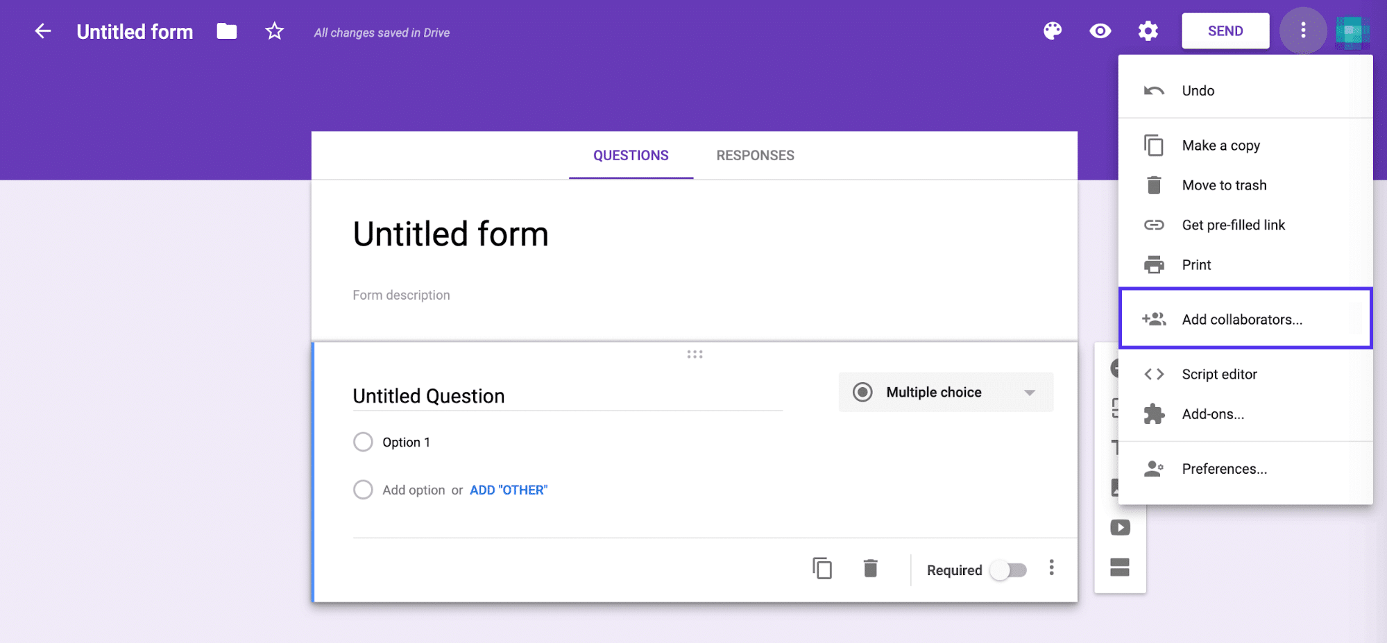 Add collaborators to Google Form