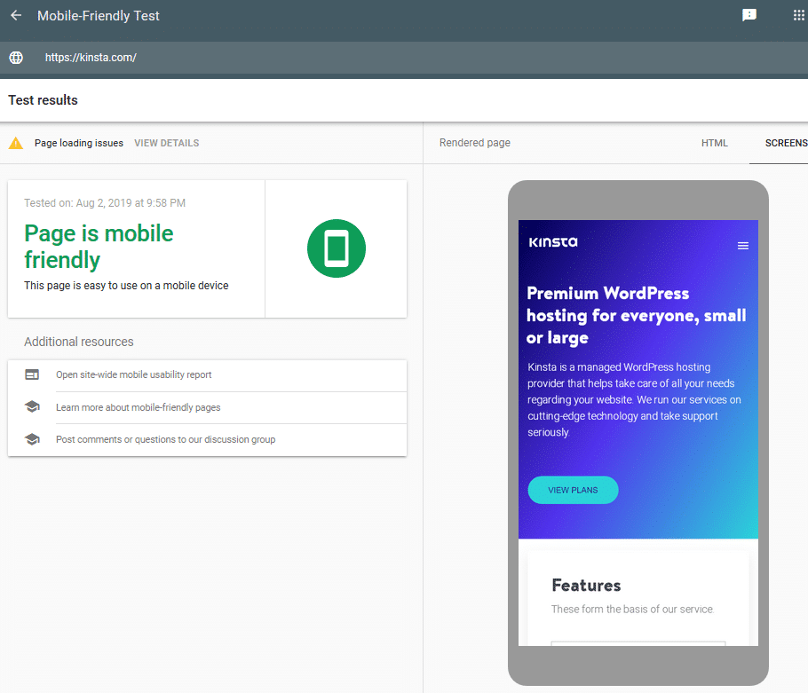 Google mobile-friendly test