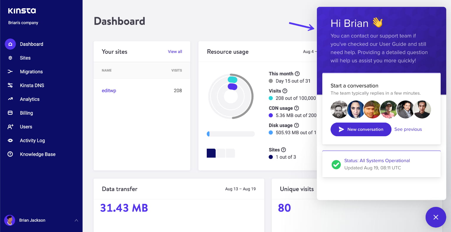 Kinsta WordPress support