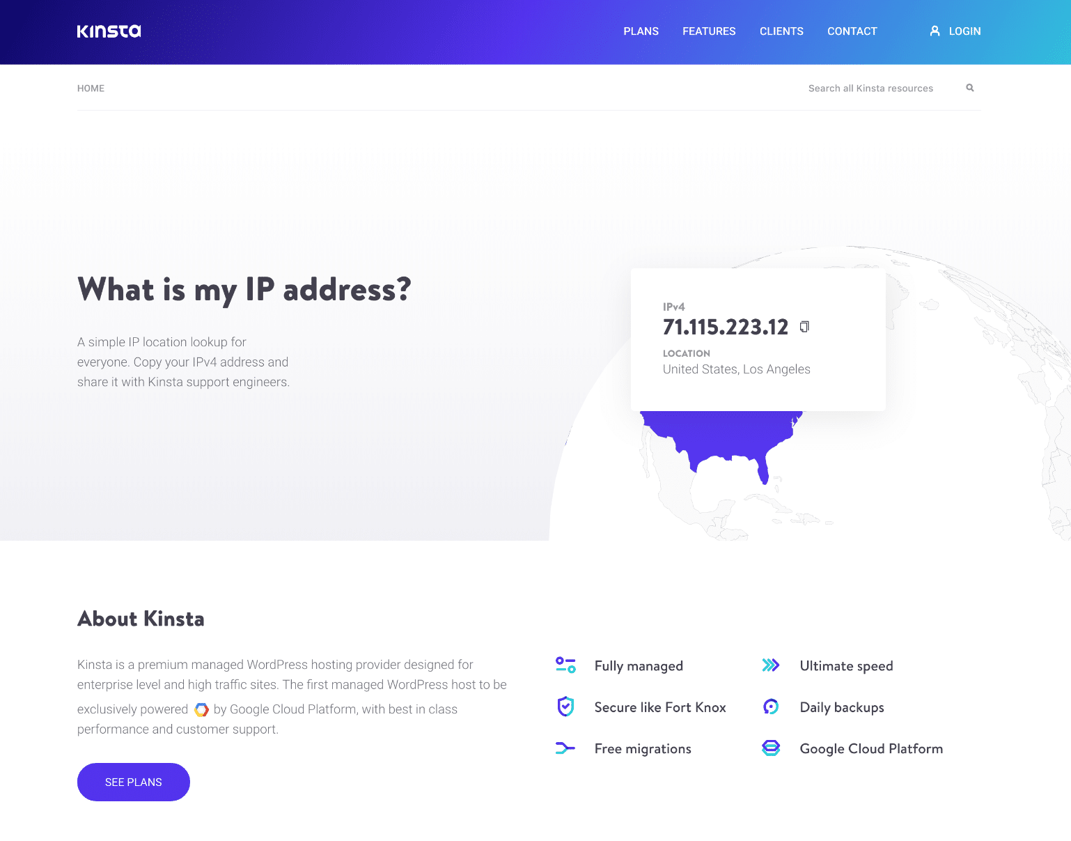 Outil de recherche de l’adresse IP publique de Kinsta 