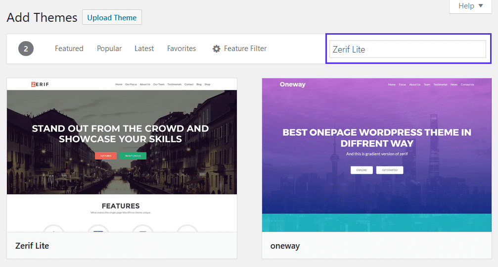 Searching for a specific WordPress theme in WordPress