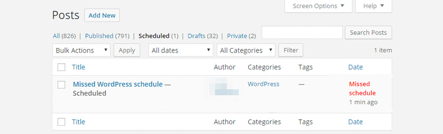 WordPress Missed Schedule Error