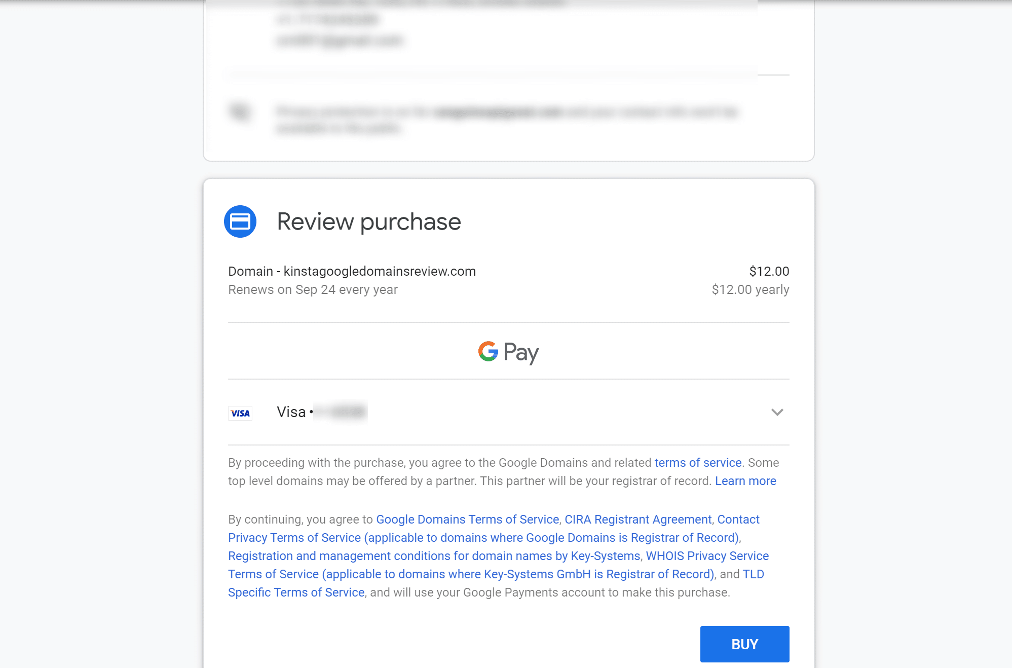 Google domains review: Enter payment information