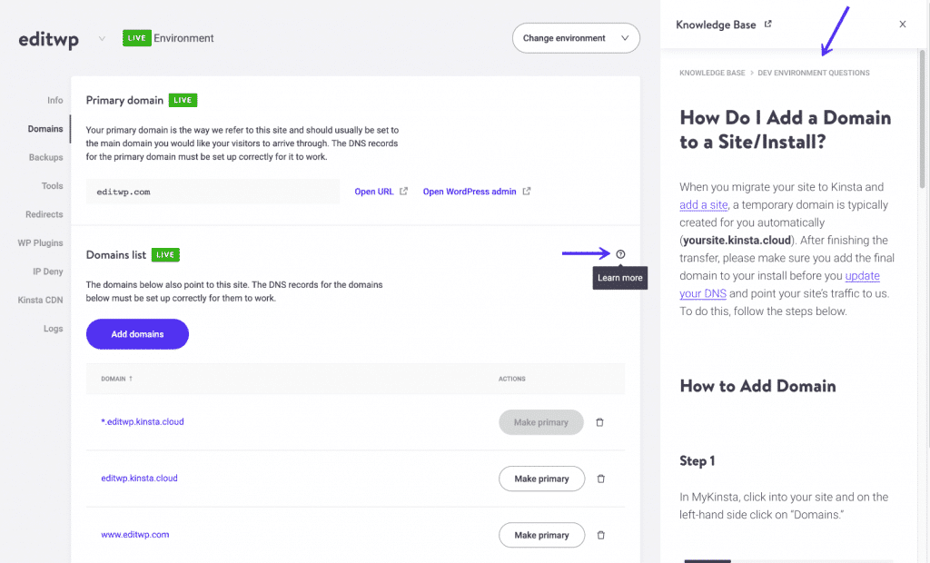 Kennisbank in MyKinsta