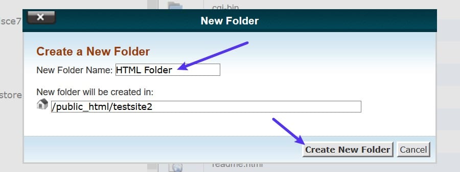 Creating a new folder in cPanel