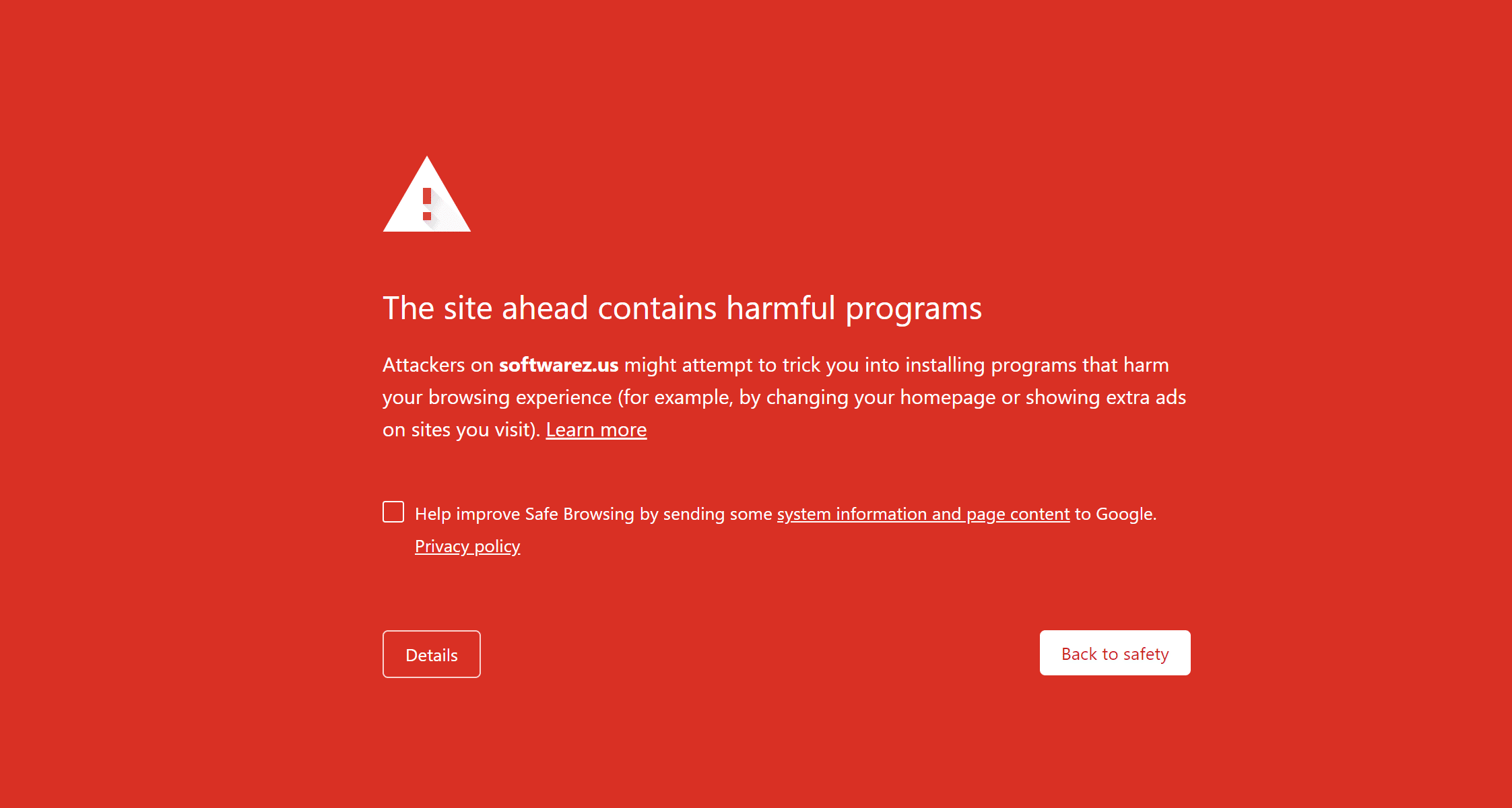 Example of the error message