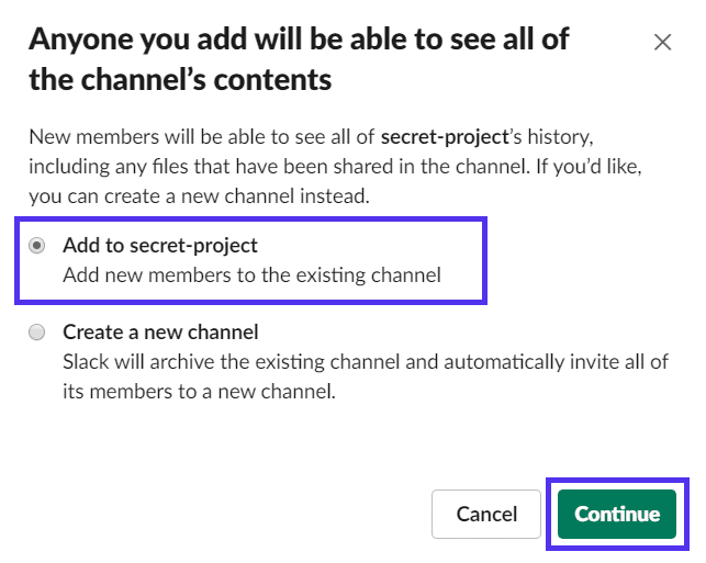 Add people to private Slack channel