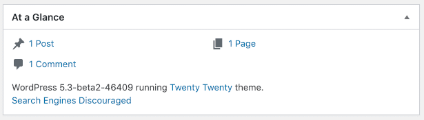 WordPress 5.3-beta2 successfully installed