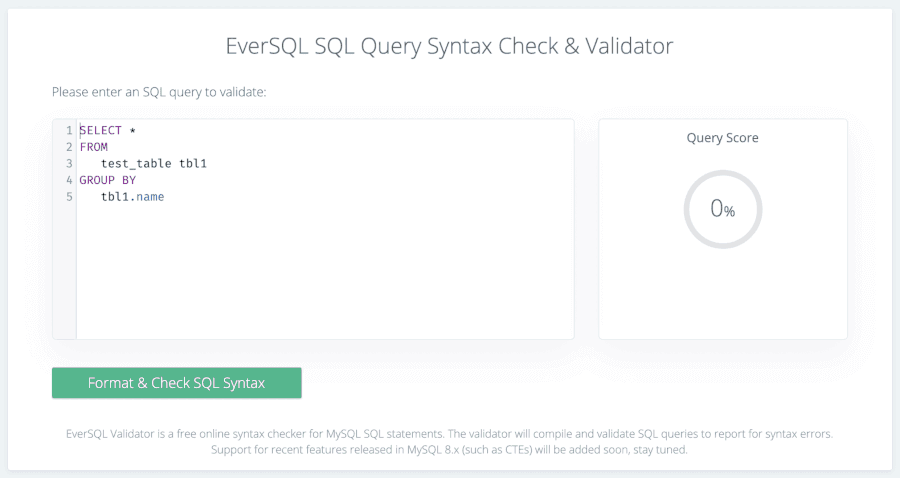 MySQL 1064 Error: EverSQL syntax checker