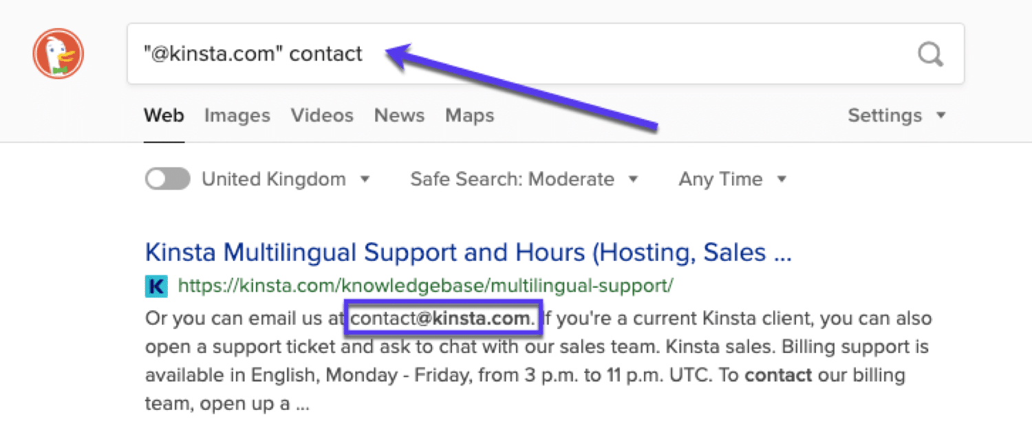 Find email address: Finding emails on DuckDuckGo