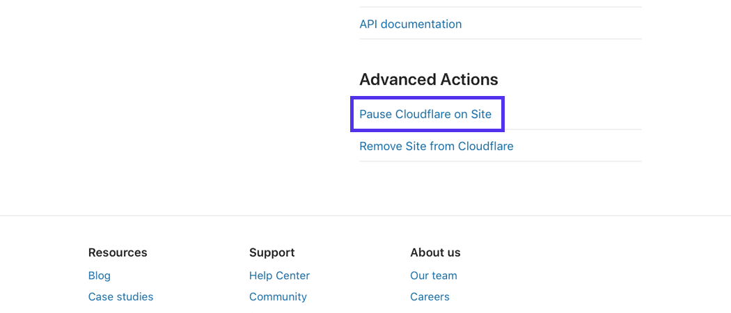 The bottom on the Cloudflare dashboard page