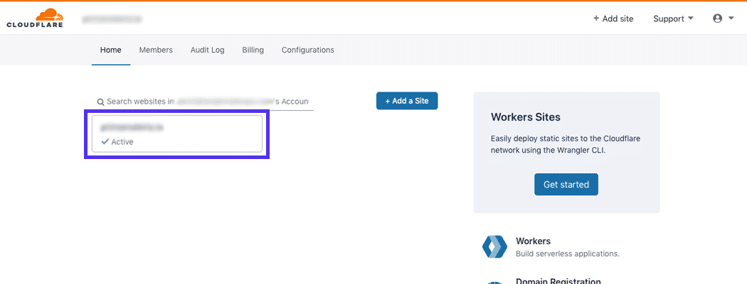 The Cloudflare dashboard