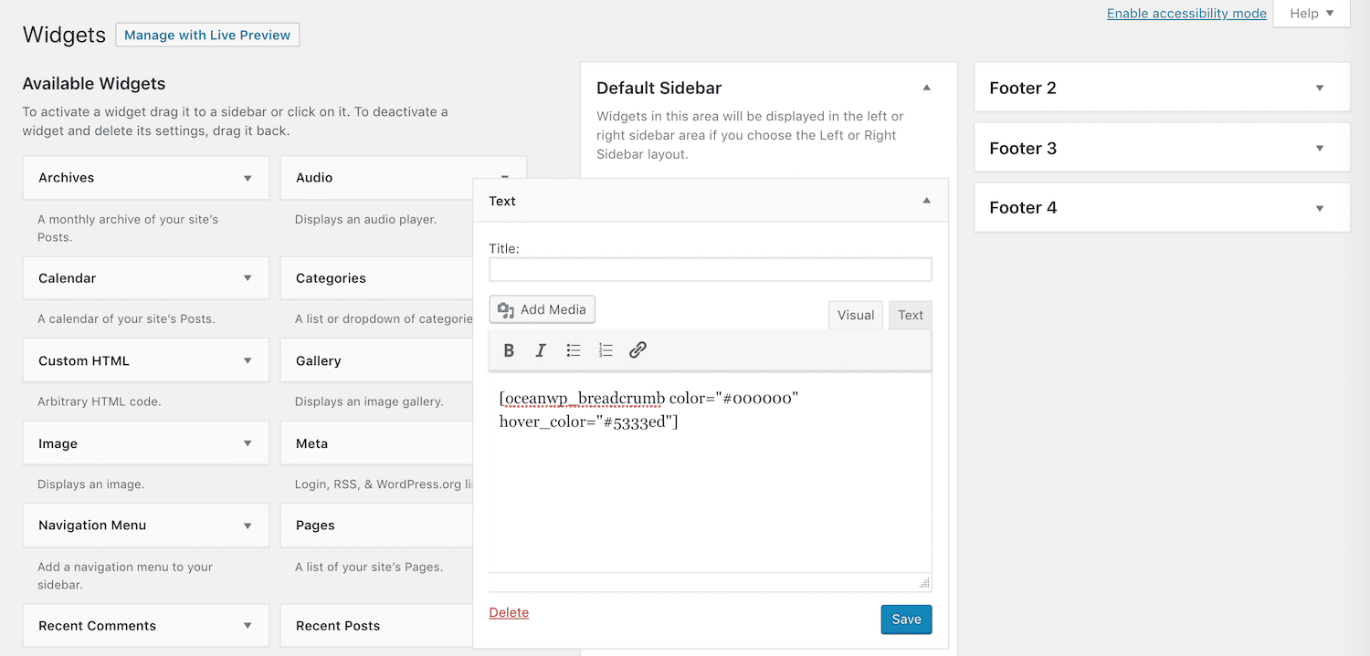 oceanwp breadcrumb parameters