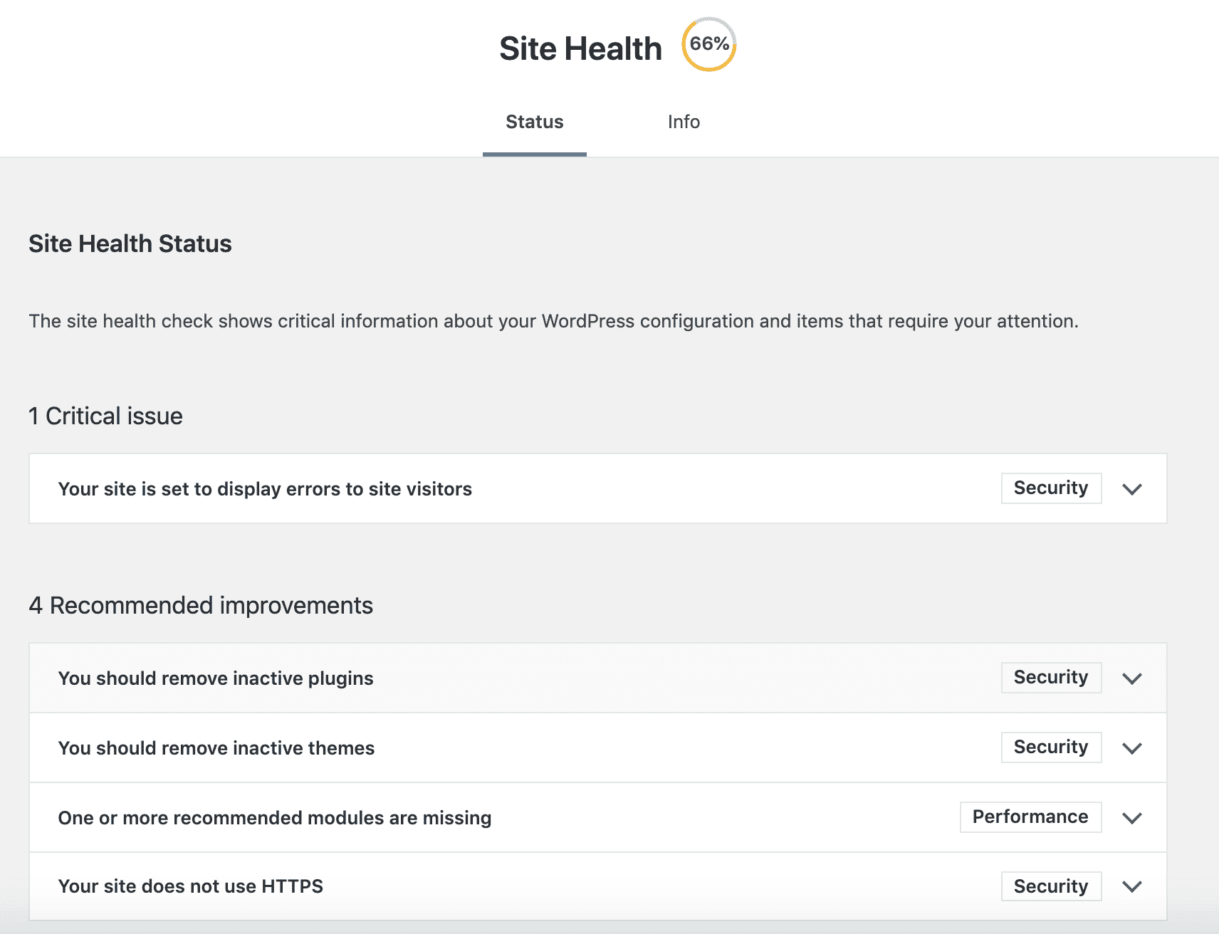 Site Health Status page in WordPress 5.2