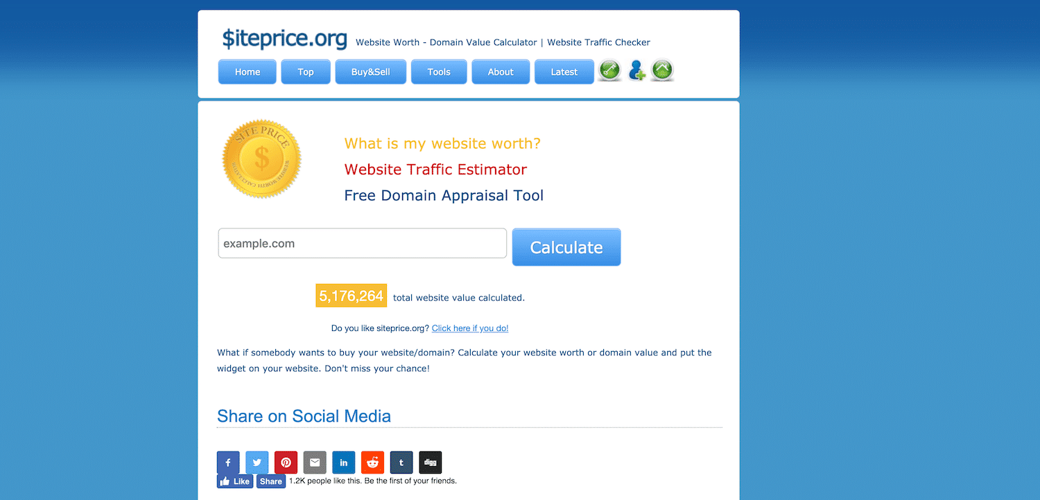 Siteprice website value calculator