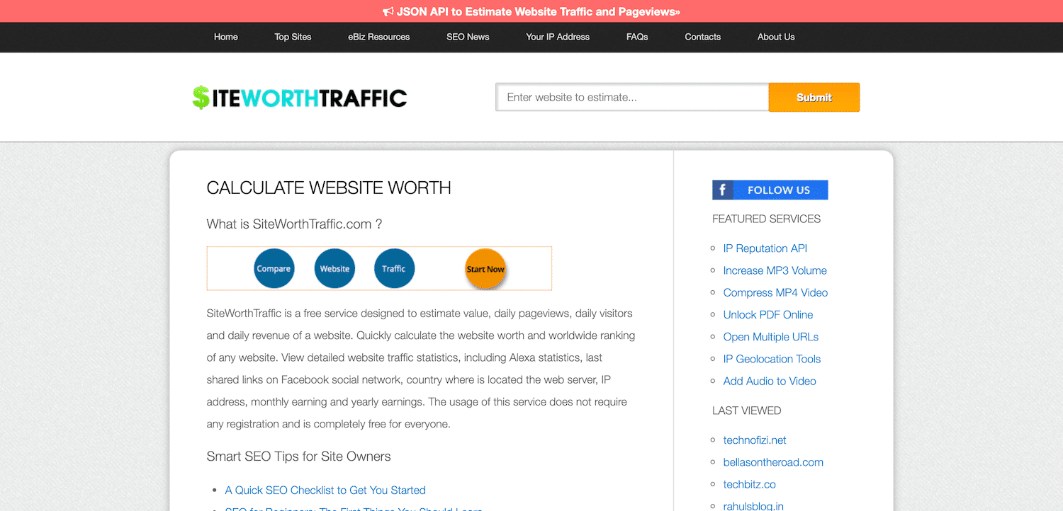 SiteWorthTraffic website value calculator