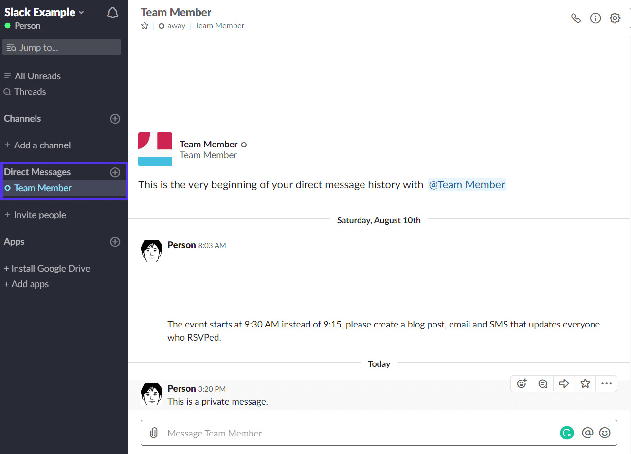 art in slack messages with text