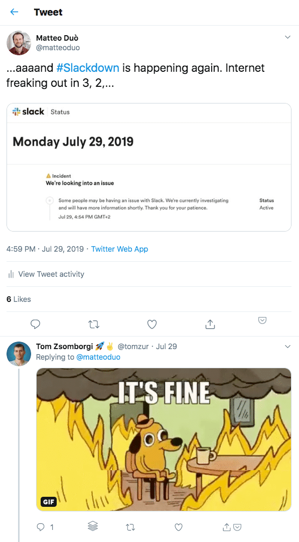 When Slack goes down, Twitter blows up
